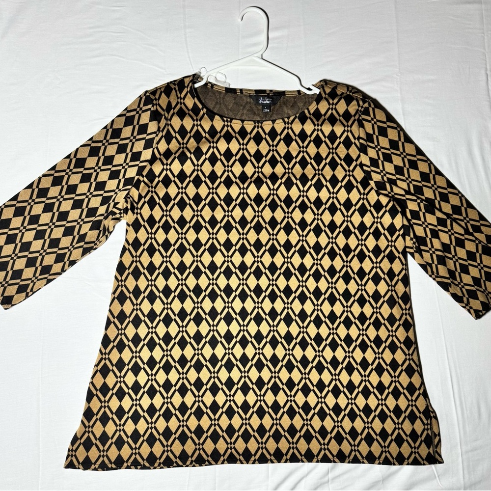 Chico's Brown and Cream 3/4 Sleeve Boxy Blouse